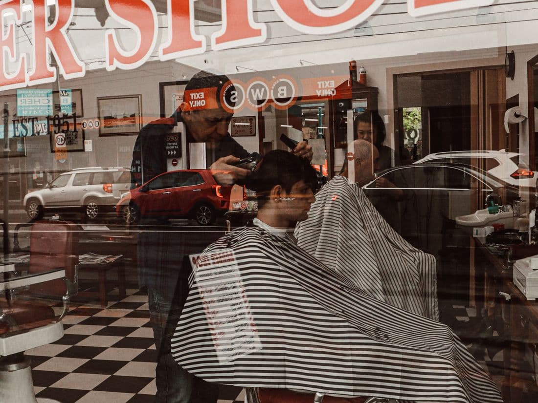 Barbershop interior, warm light